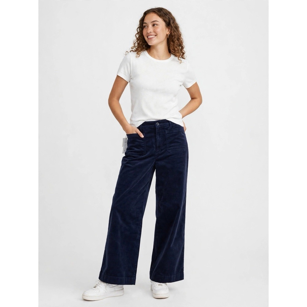 LOFT The Palmer Wide Leg Pants 18 Navy Corduroy High Rise Patch Pocket
